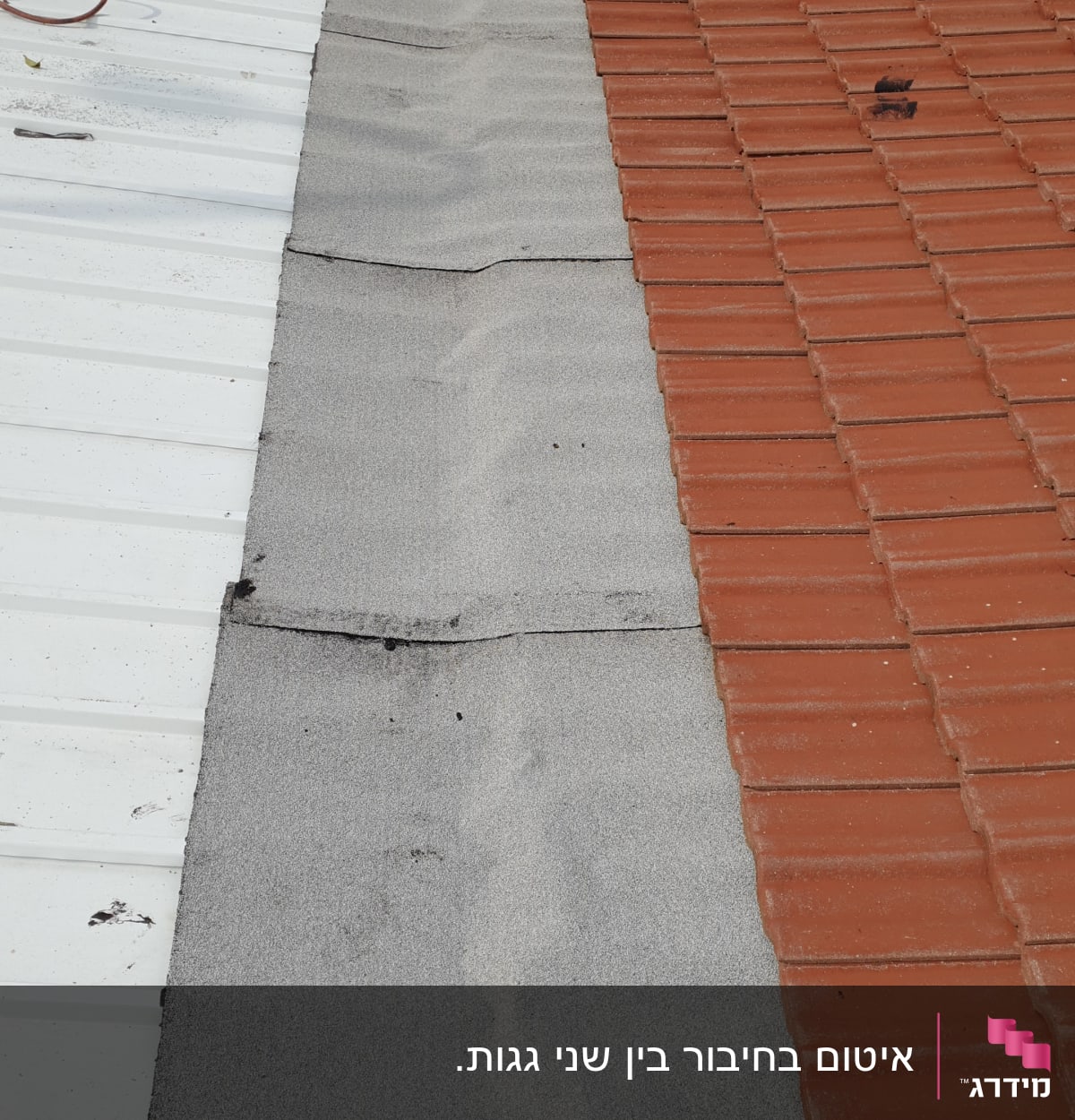 גג עם יריעות איטום בין רעפים ולוחות מתכת